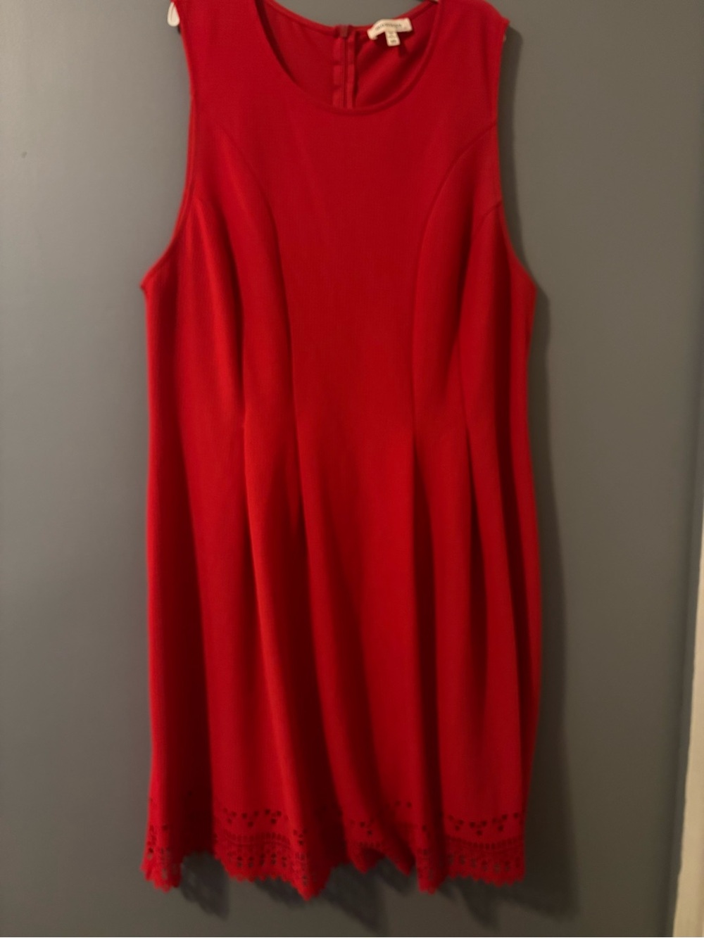 Monteau Red Sleeveless A-Line Dress with Scalloped Hem
